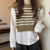キャメル | ニットセーター ニット切り替え シャツ | LTL