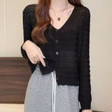 ブラック | サマーカーディガン 透かし編み Vネックカーディガン | LTL