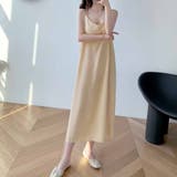 ベージュ | キャミワンピースVネックロング丈 バックスリット クロスストラップ | LTL
