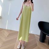グリーン | キャミワンピースVネックロング丈 バックスリット クロスストラップ | LTL