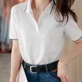 ホワイト | 配色ライン襟付き 半袖 Tシャツ | LTL