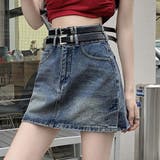 ブルー | デニムミニスカート ダブルベルト レディースデニムスカート | LTL