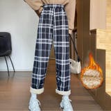 ブラック | 裏起毛パンツ チェック柄パンツ ワイドパンツ | LTL