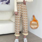キャメル | 裏起毛パンツ チェック柄パンツ ワイドパンツ | LTL