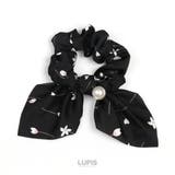 ブラック | フラワー柄リボンシュシュ  | LUPIS