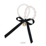 ブラック | リボン×ハート2連パールヘアゴム【へアクセサリー】 | LUPIS