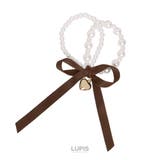 ブラウン | リボン×ハート2連パールヘアゴム【へアクセサリー】 | LUPIS