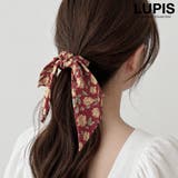 レッド | フラワー柄スカーフリボンシュシュ | LUPIS