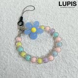 ブルー | ビーズフラワースマホストラップ | LUPIS