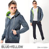 ブルー×イエロー | パーカー メンズ カットデニム | LUXSTYLE