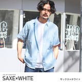 サックス×ホワイト | 半袖シャツ メンズ 綿麻 | LUXSTYLE