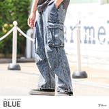 ブルー | 【ケミカルウォッシュデニムワイドカーゴパンツ】メンズパンツ ミリタリー ワークパ… | LUXSTYLE