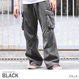 ブラック | 【ケミカルウォッシュデニムワイドカーゴパンツ】メンズパンツ ミリタリー ワークパ… | LUXSTYLE