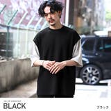 ブラック | 【カットジョーゼットフェイクレイヤードTシャツ】メンズTシャツ ドロップショルダ… | LUXSTYLE