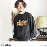 ブラック | 【胸ブラシロゴ刺繍裏毛トレーナー】メンズトレーナー クルーネック オーバーサイズ | LUXSTYLE