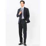 ウール混ストレッチ レギュラーフィット 2ボタン2ピーススーツ 無地紺 | TAKA-Q MEN | 詳細画像1