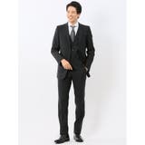 05黒 | 光沢ウール混ストレッチ スリムフィット 2ボタン3ピーススーツ | TAKA-Q MEN