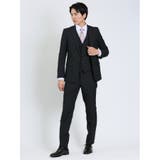 75紺 | 超光沢ストレッチ スリムフィット 2ボタン3ピーススーツ ジオメトリック紺 | TAKA-Q MEN