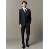 75紺 | 超光沢ストレッチ スリムフィット 2ボタン3ピーススーツ ウィンドペン紺 | TAKA-Q MEN