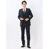 75紺 | 光沢ウール混ストレッチ スリムフィット 2ボタン3ピーススーツ | TAKA-Q MEN