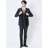 75紺 | ウール混ストレッチ スリムフィット 2ボタン3ピーススーツ | TAKA-Q MEN