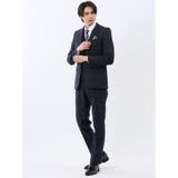 75紺 | 超光沢ウール混ストレッチ スリムフィット 2ボタン3ピーススーツ | TAKA-Q MEN