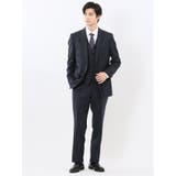 光沢ウール混 レギュラーフィット 2ボタン3ピーススーツ ツイル紺 | TAKA-Q MEN | 詳細画像1