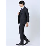 光沢ウール混 スリムフィット 2ボタン3ピーススーツ シャドーストライプ紺 | TAKA-Q MEN | 詳細画像2