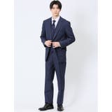 光沢ウール混 レギュラーフィット 2ボタン3ピーススーツ 組織紺 | TAKA-Q MEN | 詳細画像1 