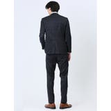 光沢ウール混 スリムフィット 2ボタン3ピーススーツ シャドーチェック紺 | TAKA-Q MEN | 詳細画像3