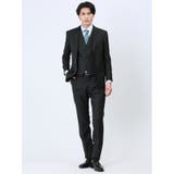 光沢ウール混 スリムフィット 2ボタン3ピーススーツ シャドーストライプ黒 | TAKA-Q MEN | 詳細画像1