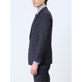 光沢ウール混 スリムフィット 2ボタン3ピーススーツ ウィンドペン青 | TAKA-Q MEN | 詳細画像5