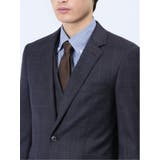光沢ウール混 スリムフィット 2ボタン3ピーススーツ ウィンドペン青 | TAKA-Q MEN | 詳細画像7