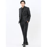 05黒 | 光沢ウール混 スリムフィット 2ボタン3ピーススーツ 組織黒 | TAKA-Q MEN