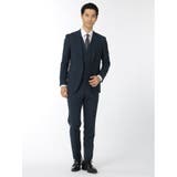 75紺 | ウール混ストレッチ スリムフィット 2ボタン3ピーススーツ 杢紺 | TAKA-Q MEN