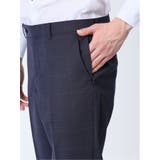 光沢ウール混 スリムフィット 2ボタン3ピーススーツ チェック紺 | TAKA-Q MEN | 詳細画像12 