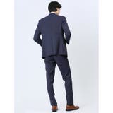 光沢ウール混 スリムフィット 2ボタン3ピーススーツ チェック紺 | TAKA-Q MEN | 詳細画像2 