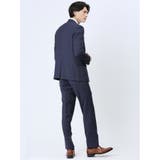 光沢ウール混 スリムフィット 2ボタン3ピーススーツ チェック紺 | TAKA-Q MEN | 詳細画像3 