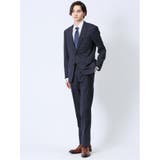 75紺 | ウール混 スリムフィット 2ボタン2ピーススーツ チェック紺 | TAKA-Q MEN