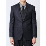 光沢ウール混 スリムフィット 2ボタン3ピーススーツ ドビー紺 | TAKA-Q MEN | 詳細画像4 