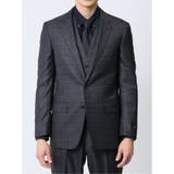 光沢ウール混 スリムフィット 2ボタン3ピーススーツ チェック青 | TAKA-Q MEN | 詳細画像4