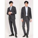 ウール混ストレッチ レギュラーフィット 2ボタン2パンツスーツ 組織柄グレー | TAKA-Q MEN | 詳細画像1