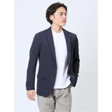 75紺 | 軽量メッシュ スリムフィット 2ボタンジャケット チェック紺 | TAKA-Q MEN