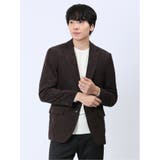 30茶 | ダブルラッセルニット スリムフィット 2ボタンジャケット 茶 | TAKA-Q MEN