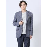 70青 | ITALY 麻混ニット レギュラーフィット 2ボタンジャケット 青 | TAKA-Q MEN