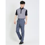 クロスストレッチ スリムフィット ノータックスラックス ヘリンボン青 | TAKA-Q MEN | 詳細画像11 
