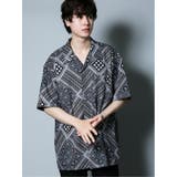 05黒 | 【WEB限定カラー】ペイズリー柄 オープンカラー半袖BIGシャツ | TAKA-Q MEN