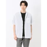 01白 | リネン混 楊柳 バンドカラー半袖シャツ | TAKA-Q MEN