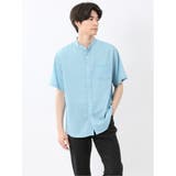 70青 | リネン混 楊柳 バンドカラー半袖シャツ | TAKA-Q MEN
