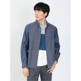 75紺 | 綿シャンブレー 切替ボタンダウン長袖シャツ | TAKA-Q MEN